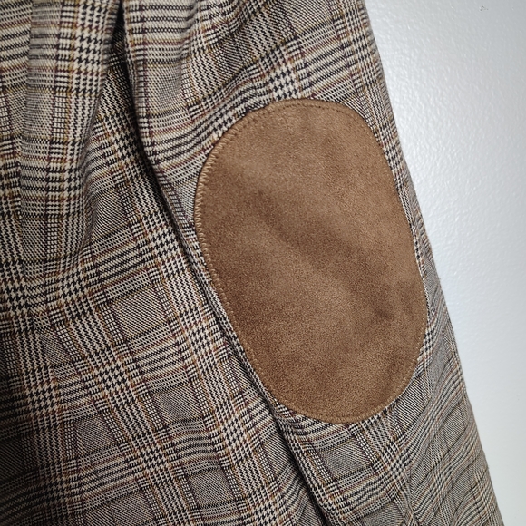 Tommy Hilfiger Brown Plaid Houndstooth Blazer Elbow Patch Academia Womens Size 6 - Picture 10 of 13